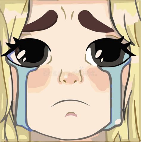 Anime Girl Crying Tears Visible On Her Face Stock Vector Illustration