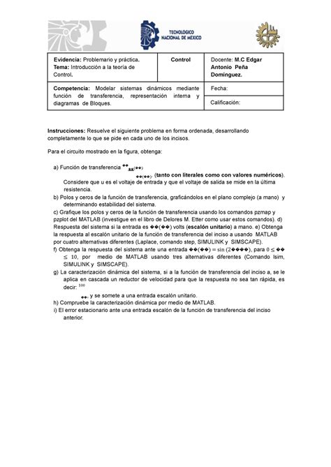 Tarea 1 C Control - Evidencia: Problemario y práctica. Tema