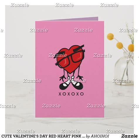 Cute Valentines Day Red Heart Pink Greeting Card Funny Valentine Valentine Day Cards Red