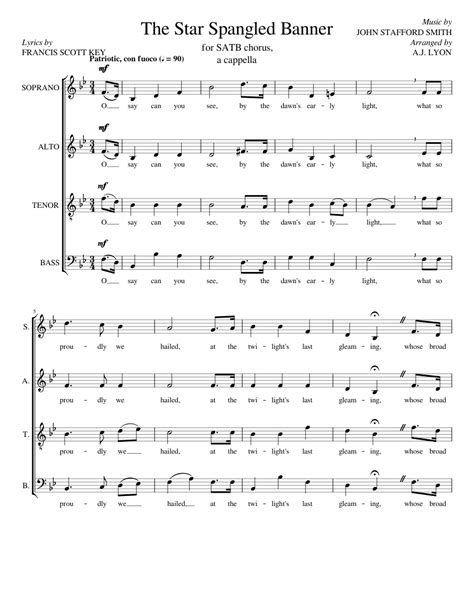 2.2.1 for mixed chorus and orchestra (hudson) 2.2.2 for military band (sousa) 2.2.3 for mixed chorus and strings (gardner) 2.2.4 for voice, mixed chorus and piano (tucker) 2.2.5 for voice, mixed chorus and piano The Star Spangled Banner SATB sheet music for Voice download free in PDF or MIDI