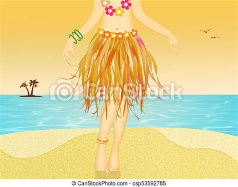 Illustration Of Hawaiian Woman Dancing Hula CanStock