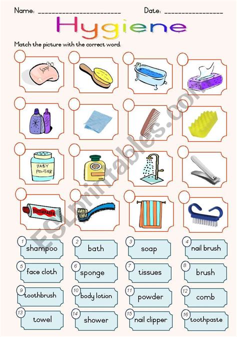 Hygiene Matching Ws Esl Worksheet By Joeyb1