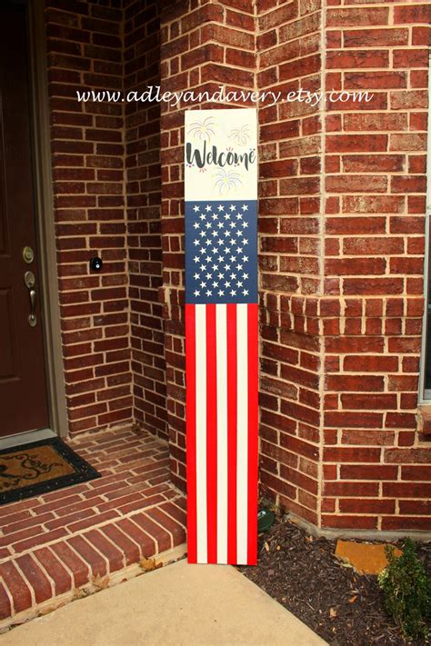 C 4th of July Welcome Porch Sign American Flag Sign Tall | Etsy