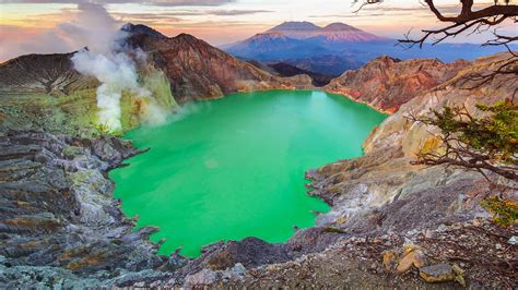 Acid Lake Kawah Ijen Crater Banyuwangi Regency Of East Java