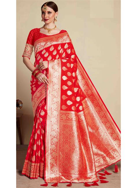 Art Banarasi Silk Red Zari Saree Buy Online