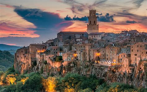 Hd Wallpaper Sunset Building Home Italy Tuscany Pitigliano