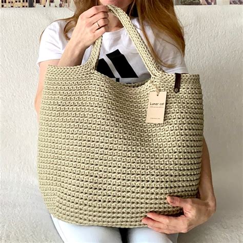 Crochet Tote Bag Xxl Size Extra Large Tote Bag Blue Bag Etsy