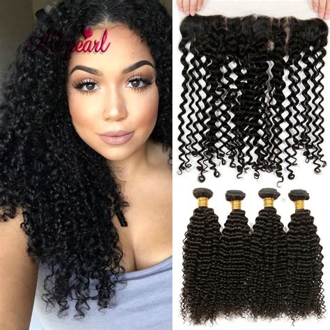 8a Indian Virgin Hair Kinky Curly With Closure Indian Virgin Hair 4 Bundles With 13x4 Ear To Ear