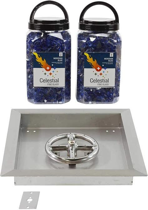 Celestial Fire Glass 12 Square Drop In Burner Pan And 2 Jars Of 12 Meridian Blue