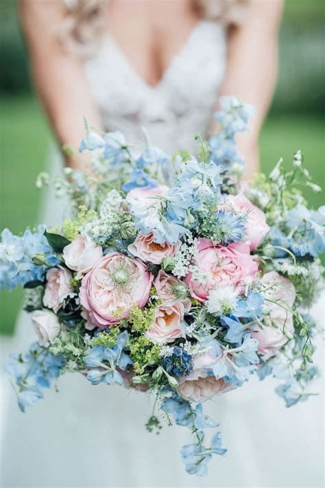 Blush Pink And Pale Blue Wedding Bouuqet A Vera Wang Gown For A