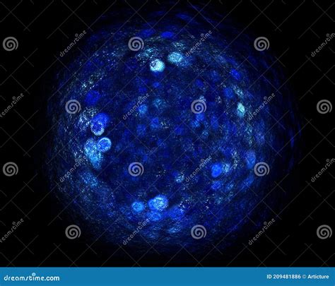 Abstract Digital Sphere In Blue Phosphorescent Illuminated Color On
