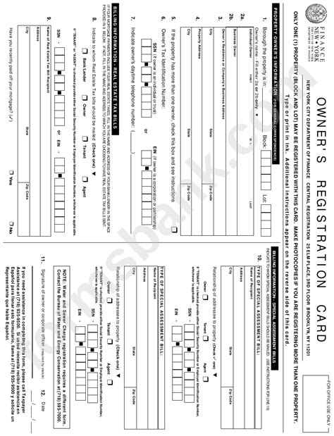 Owners Registration Card Form New York City Department Of Finance