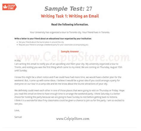 Celpip Writing Sample Test Task 1 Writing An Email