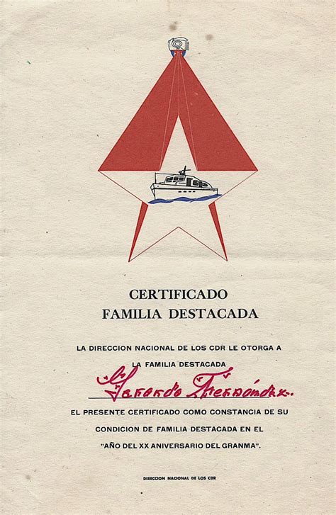 Certificado De Familia Destacada Cuba Material