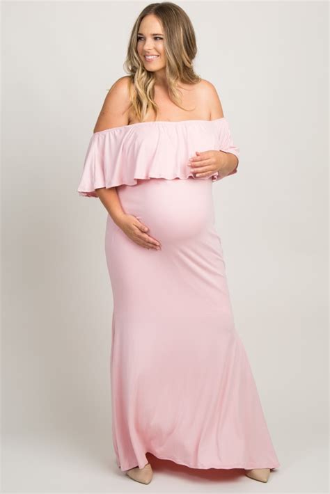 Light Pink Ruffle Off Shoulder Mermaid Maternity Photoshoot Gown Dress