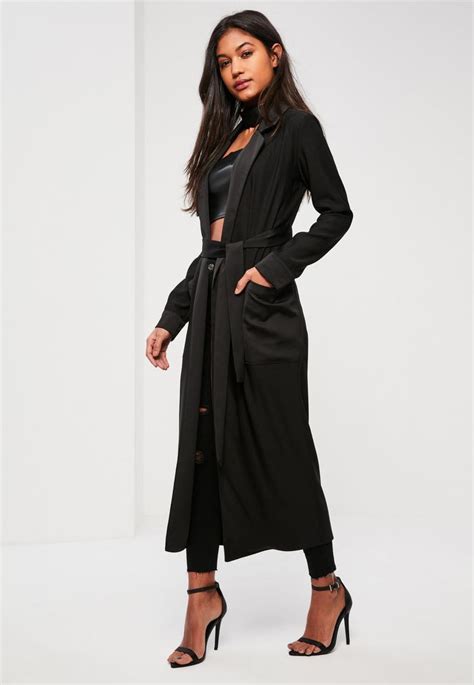 Missguided Black Satin Pocket Detail Duster Coat Long Duster Coat Coat Clothes Design