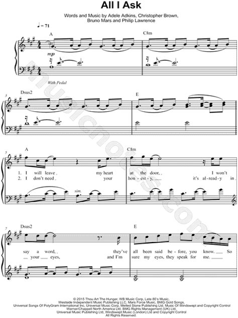 Adele All I Ask Sheet Music Easy Piano In A Major Transposable