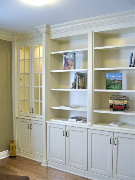 The home decorators collection wentford ivory wood 3 shelf bookcase with adjustable shelves and concealed storage (41 in. Built In bookcases with fluted column detail & large crown ...