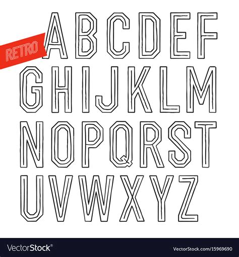 Handmade Retro Inline Outline Font White Letters Vector Image