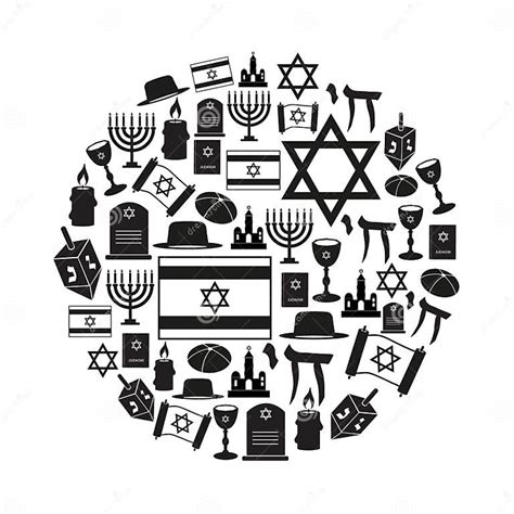 Judaism Religion Symbols Vector Set Of Icons In Circle Eps10 Stock