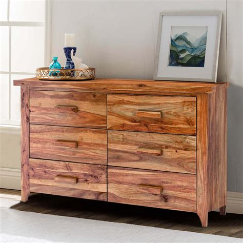 Delaware Rustic Solid Wood Bedroom 5 Drawer Double Dresser