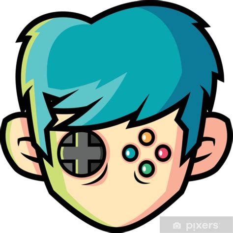 Poster Gamer Head Mascot Logo Cartoon Vector Illustration Pixersus