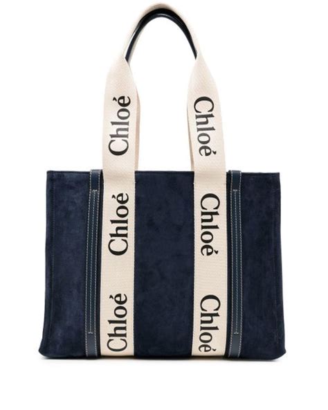 Chloé Woody Leather Tote Bag In Blue Lyst