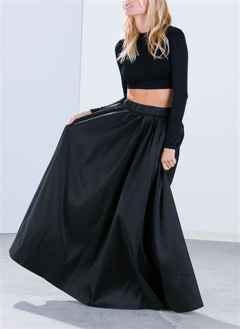 Oh So Fancy Taffeta Maxi Skirt Black Beige Maxi Skirt