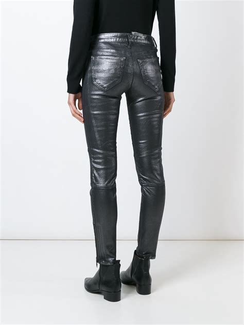 diesel metallic coated skinny jeans in black lyst