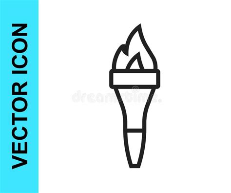 Black Line Torch Flame Icon Isolated On White Background Symbol Fire