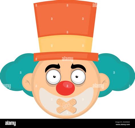 vector illustration face of a cartoon clown with adhesive bands covering his mouth stock vector