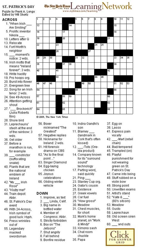 Here's a crossword puzzle to help you celebrate st. Crosswords: St. Patrick's Day