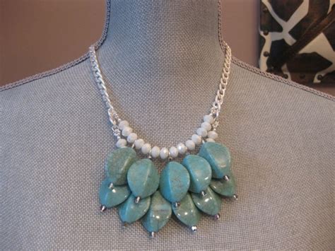 Items Similar To Turquoise Beaded Bib Necklace With White Silver