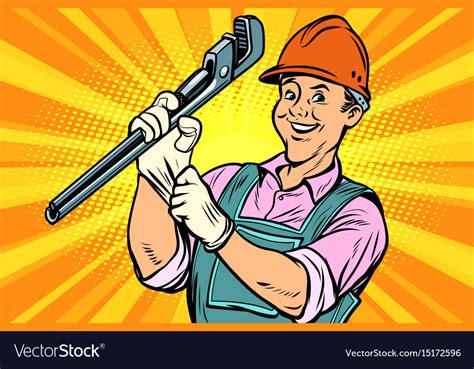Construction Worker With Adjustable Wrench Vector Image