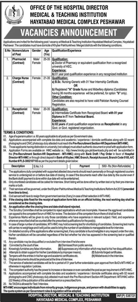 MTI Hayatabad Medical Complex HMC Peshawar Jobs 2021 2024 Job