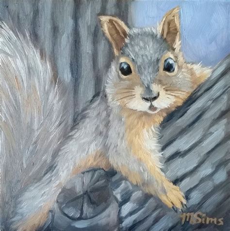 Squirrel Painting Squirrel Squirrel Print Wildlife Painting Gray