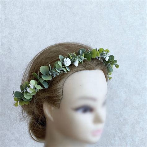 Greenery floral crown greenery headband greenery and white | Etsy