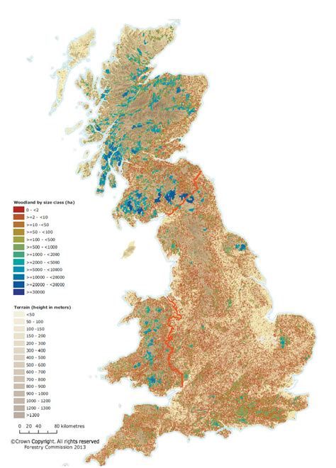 Map Of Woodland Distribution In Britain By Area Forestry Commission