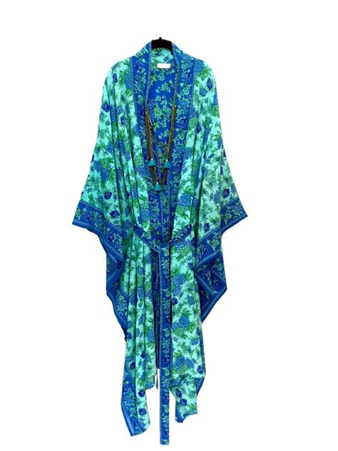 Silk Kimono Kaftan Beach Cover Up In Turquoise And Blue Etsy