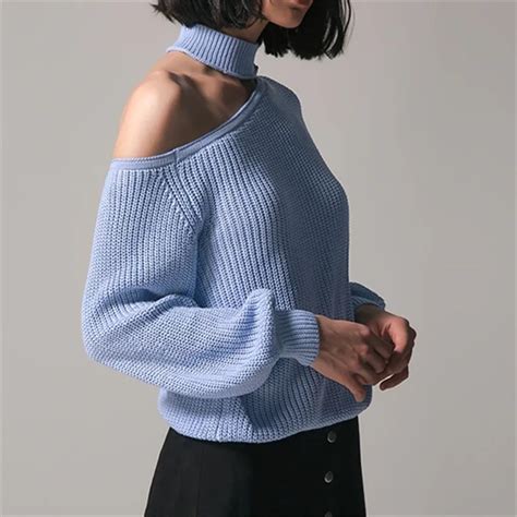New Women Sweaters Sexy Halter Off Shoulder Knitted Pullovers Long Sleeve Top 2019 Winter Casual