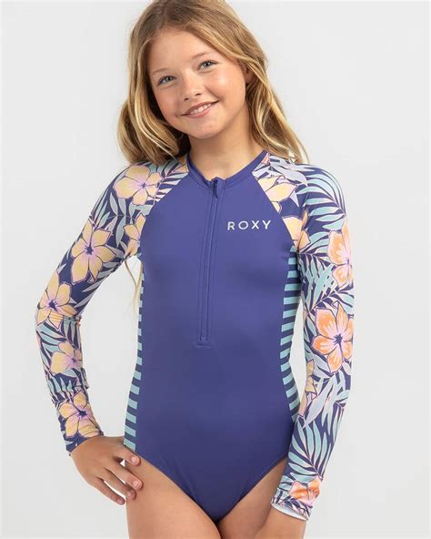 shop roxy girls funky palm long sleeve surfsuit in marlin funky palm fast shipping and easy