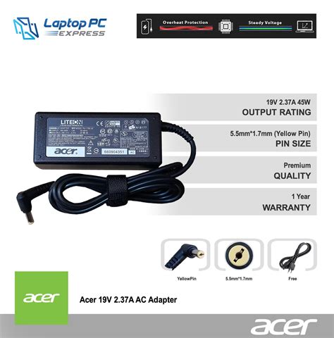 Acer Laptop Notebook Charger Adapter 19v 237a 45w 55mm X 17mm