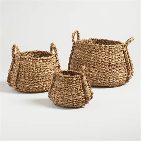 Natural Seagrass Rose Tote Baskets | World Market