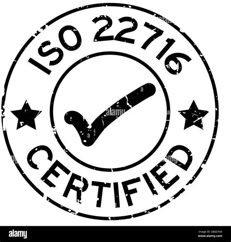 Grunge Black Iso 22716 Certified With Mark Icon Round Rubber Seal Stamp