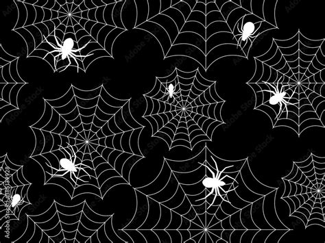 Vecteur Stock Spiders And Cobweb Seamless Patren White Outlines On A