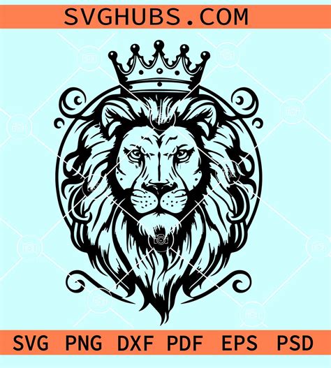 Lion Head With Crown Svg Lion With Crown Svg Lion Head Svg King Lion Svg