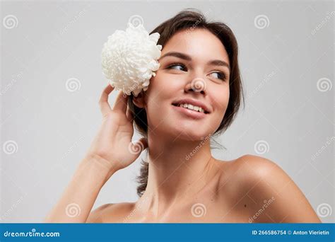 Close Up Beauty Portrait Of Happy Beautiful Woman With Bared Shoulders