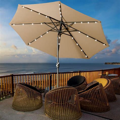 9 Ft Led Lighted Patio Outdoor Umbrella Solar Power Market Table Fade