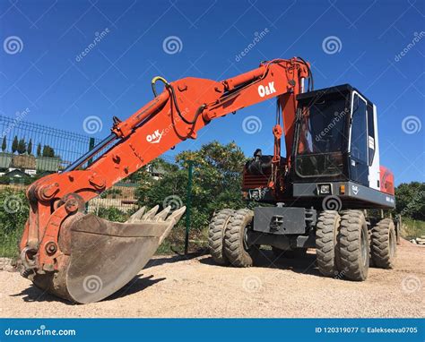 Red Excavator For Rent Editorial Photography Image Of Rent 120319077