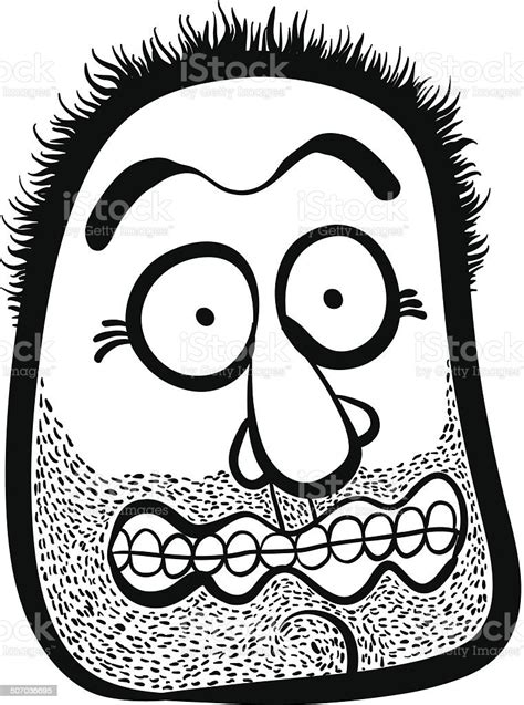 Shocked Cartoon Face With Stubble Black And White Lines Vector Stock